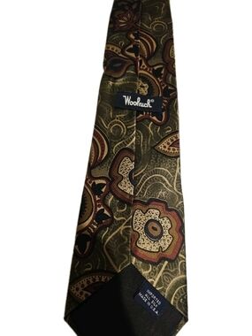 Woolrich Olive Paisley Silk Tie with Red and Gold Accents